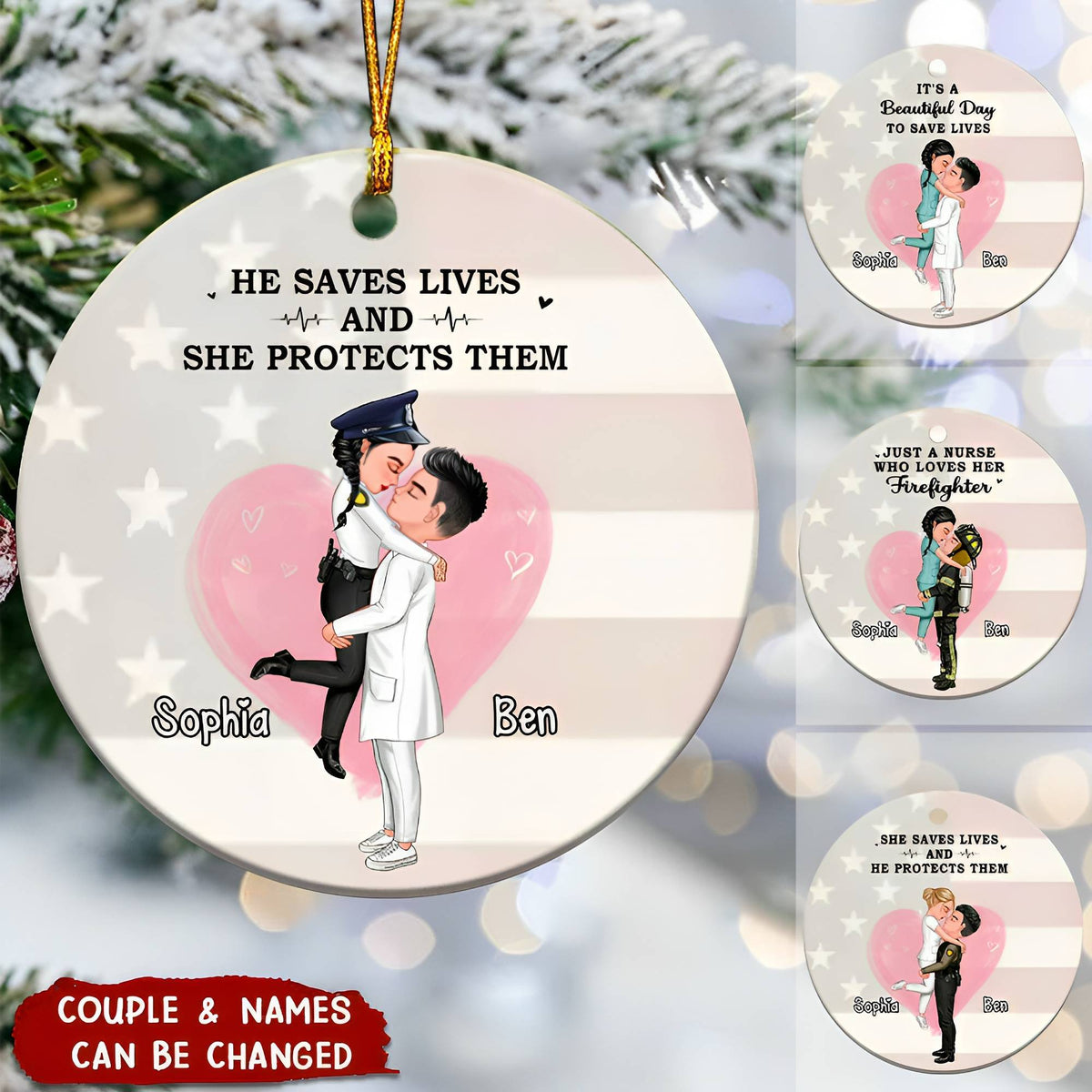YOU AND ME WHERE IT BEGAN - PERSONALIZED ORNAMENT, CUSTOM COUPLE PORTRAIT, FIREFIGHTER, EMS, NURSE, POLICE OFFICER, MILITARY