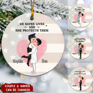 YOU AND ME WHERE IT BEGAN - PERSONALIZED ORNAMENT, CUSTOM COUPLE PORTRAIT, FIREFIGHTER, EMS, NURSE, POLICE OFFICER, MILITARY