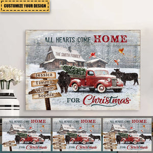 Christmas Canvas Gifts For Farmers With Pickup Truck And Farm Animals All Hearts Come Home For Christmas