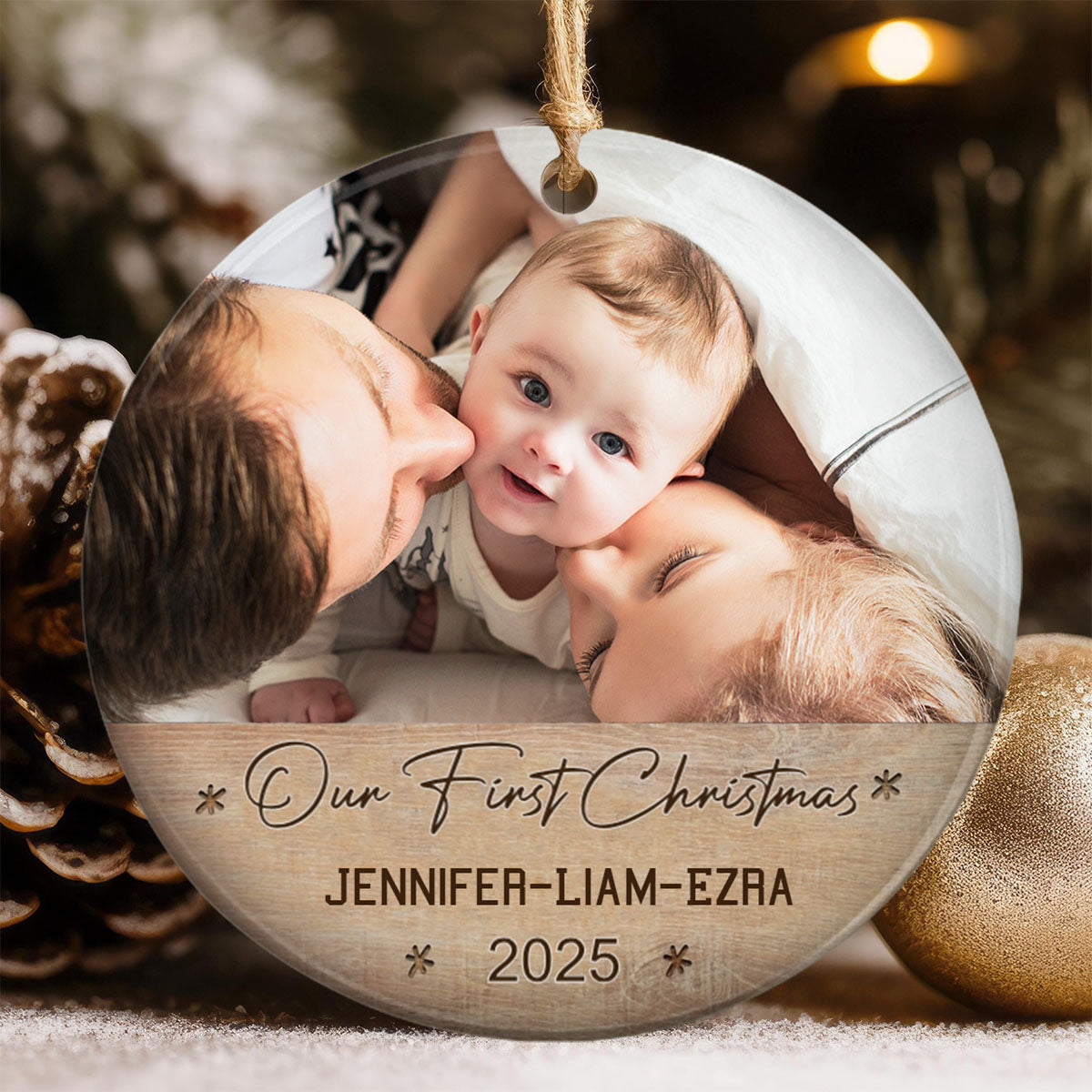 Custom Family Photo Christmas Ornament, Holiday Xmas Tree Decoration