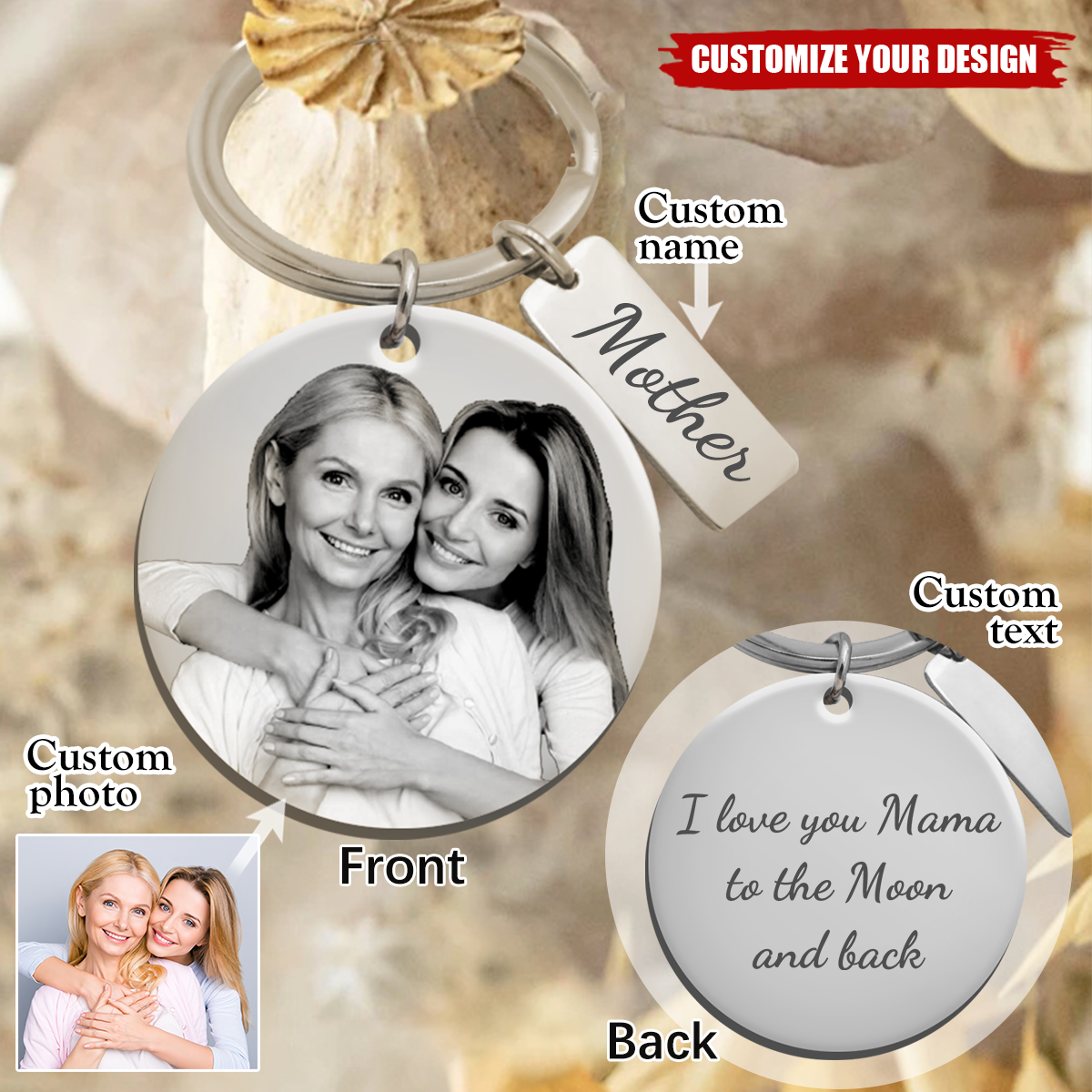 Custom Photo Engraved Stainless Steel Keychain - Personalized Portrait Engraved Keyring