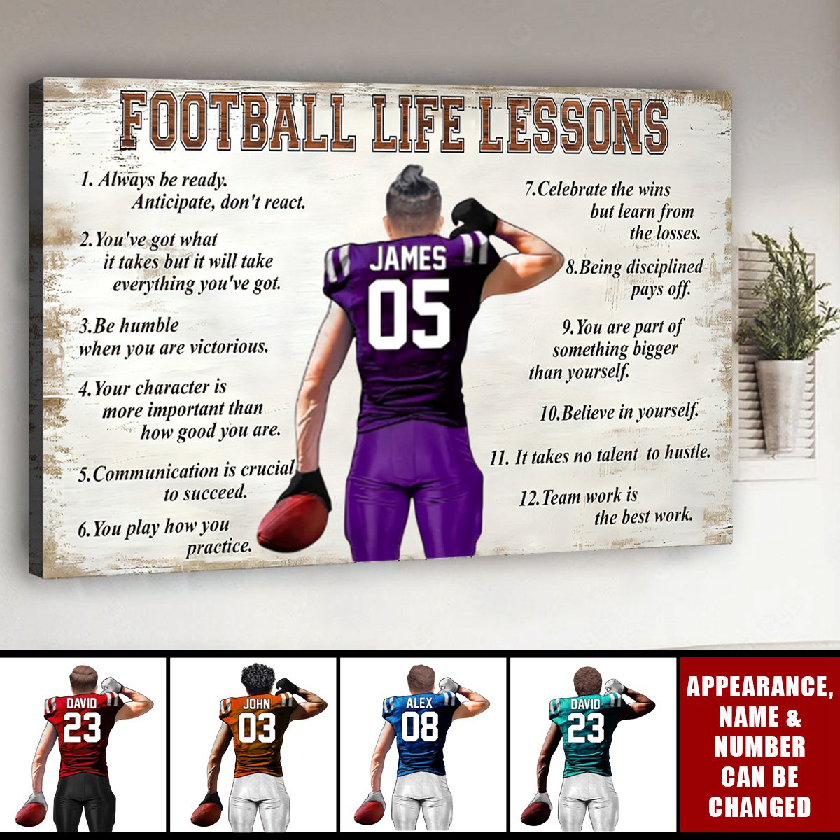 Football Life Lessons - Customized Football Poster with Personalized Name