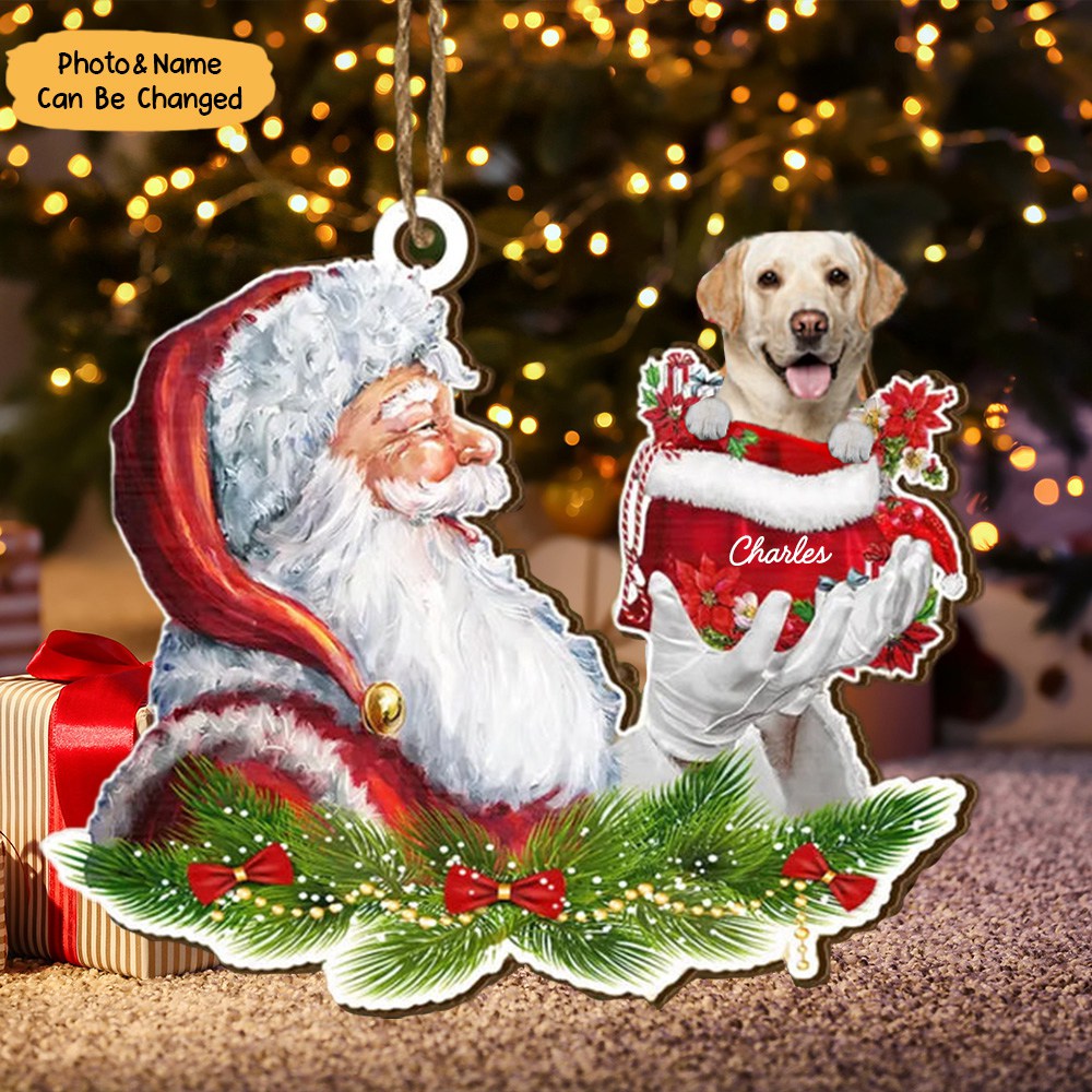 Santa And Dog Christmas - Personalized Wooden Ornament, Christmas Gift For Dog Lovers
