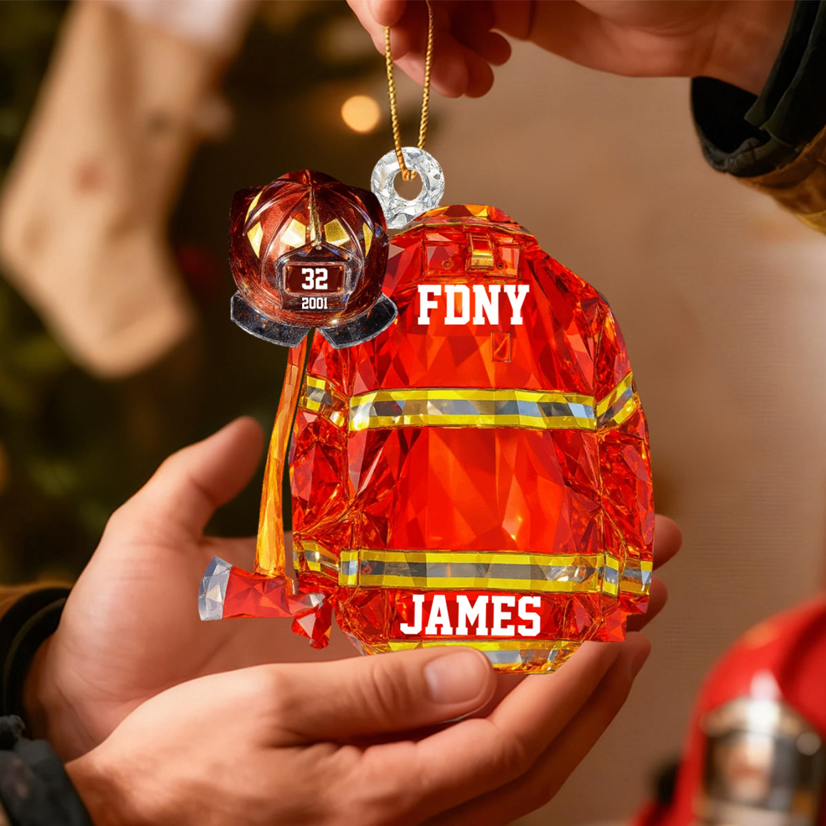 Personalized Firefighter Helmet Uniform Christmas Ornament