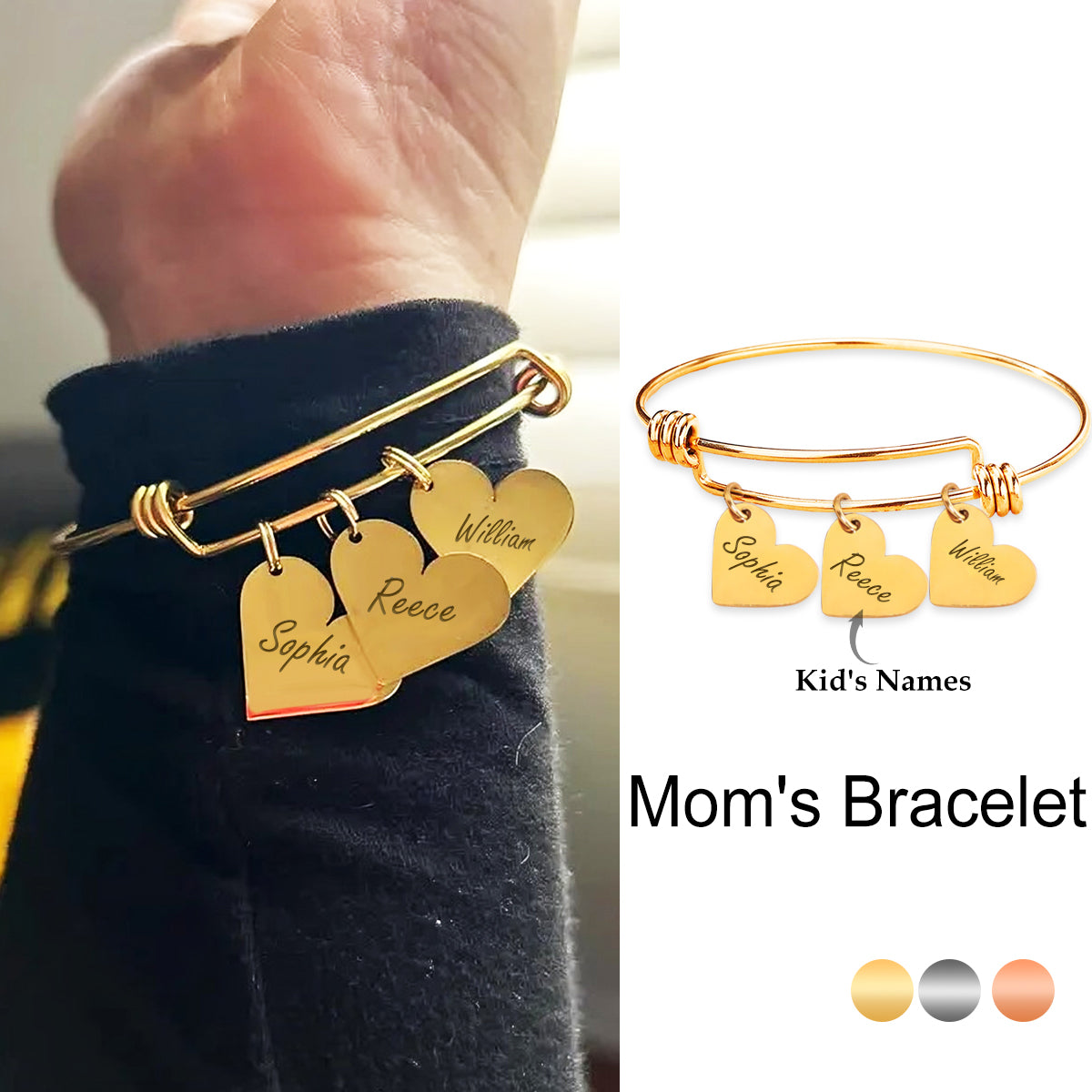 Personalized Heart Charm Bracelet, Jewelry Gift Name Engraved Bracelet for Mom