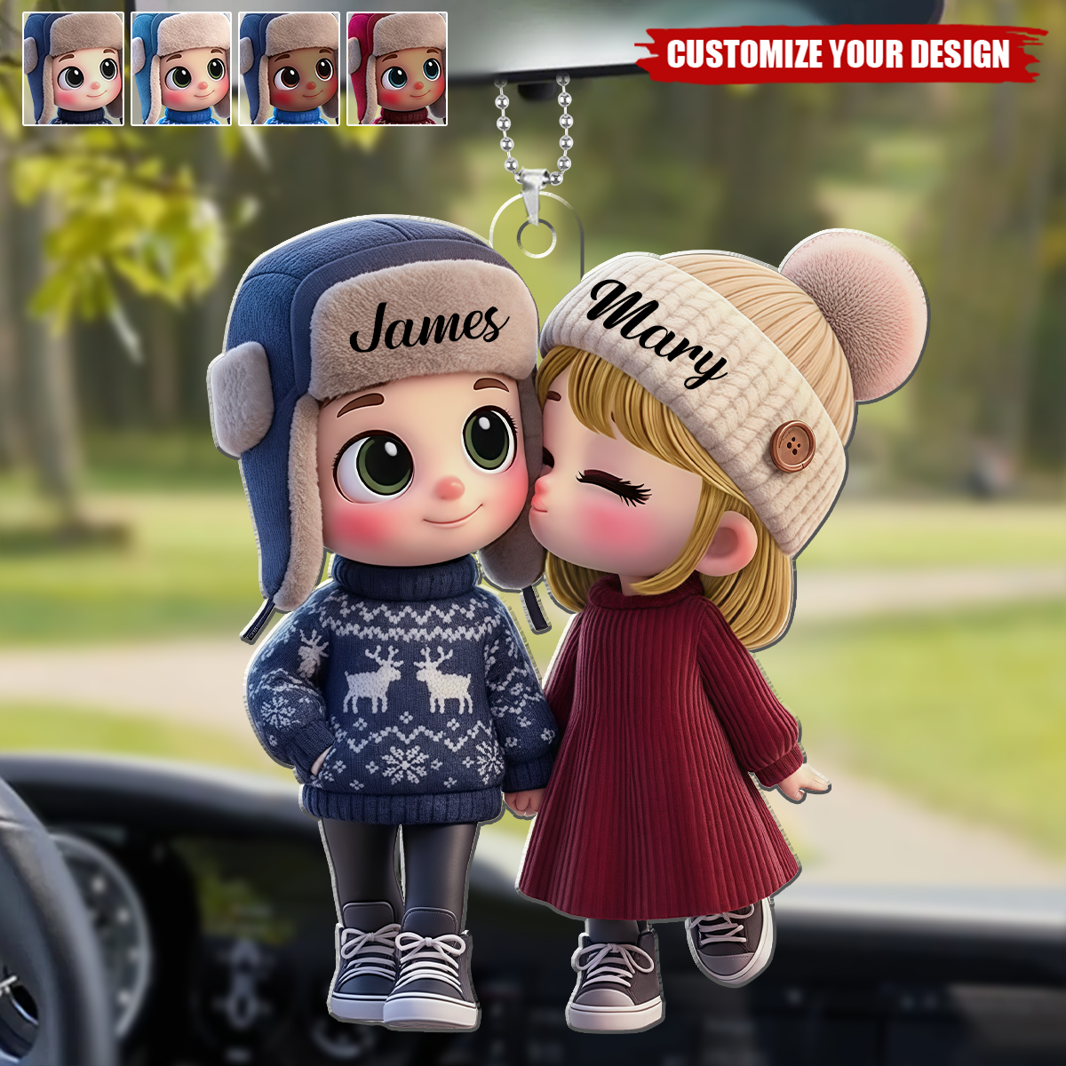 Personalized Kissing Couple Acrylic Car Hanging Ornament