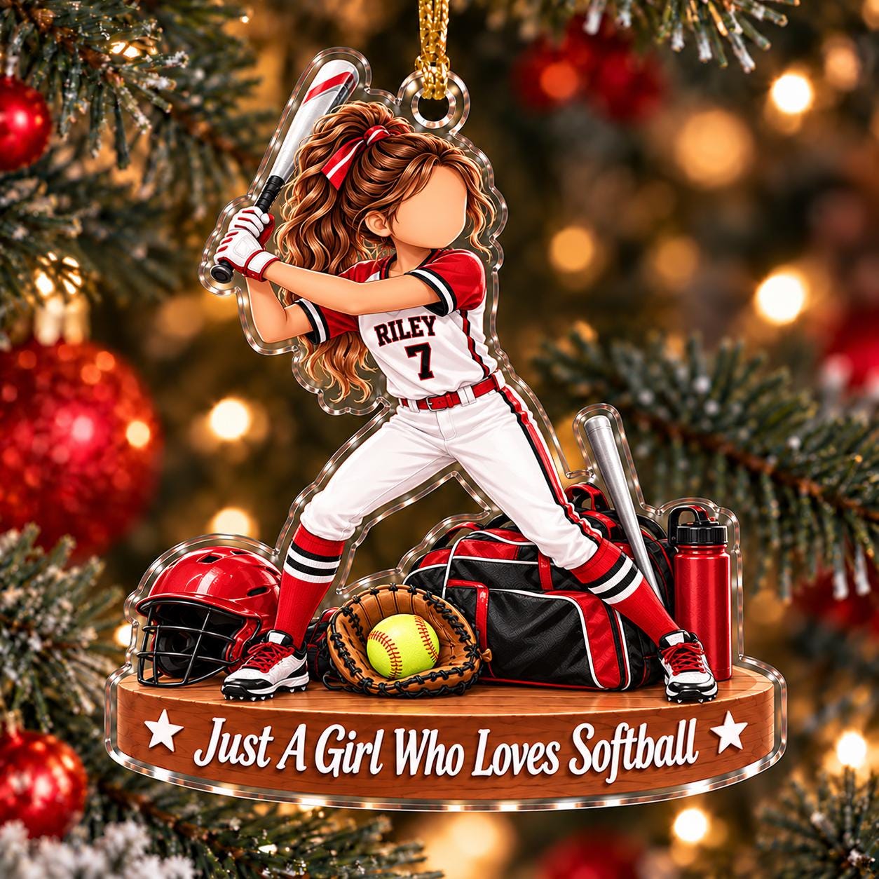 Personalized Softball Girl Ornament, Custom Name Player Christmas Gift