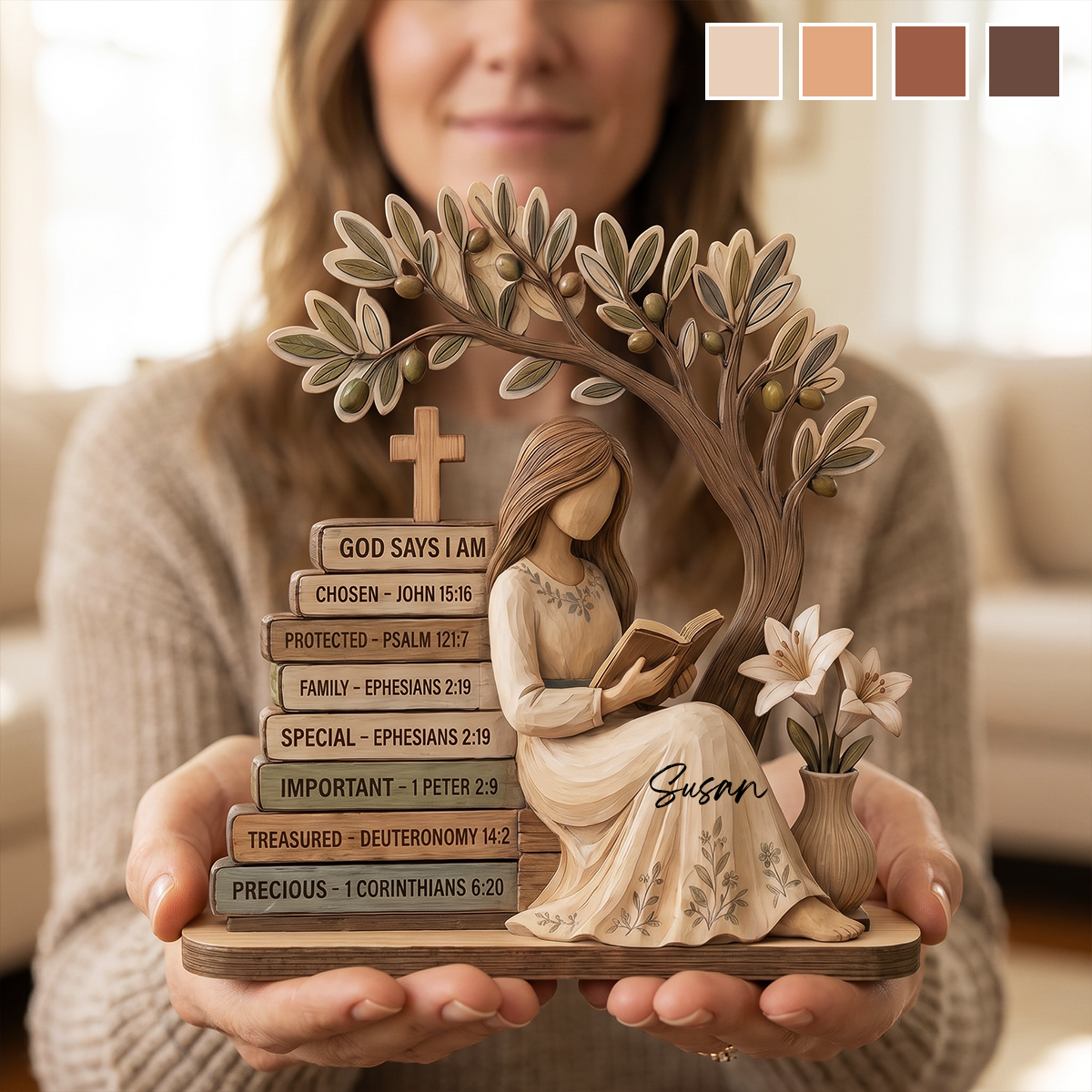 Personalized God Says I Am Wooden Block, Christian Bible Verse Decor