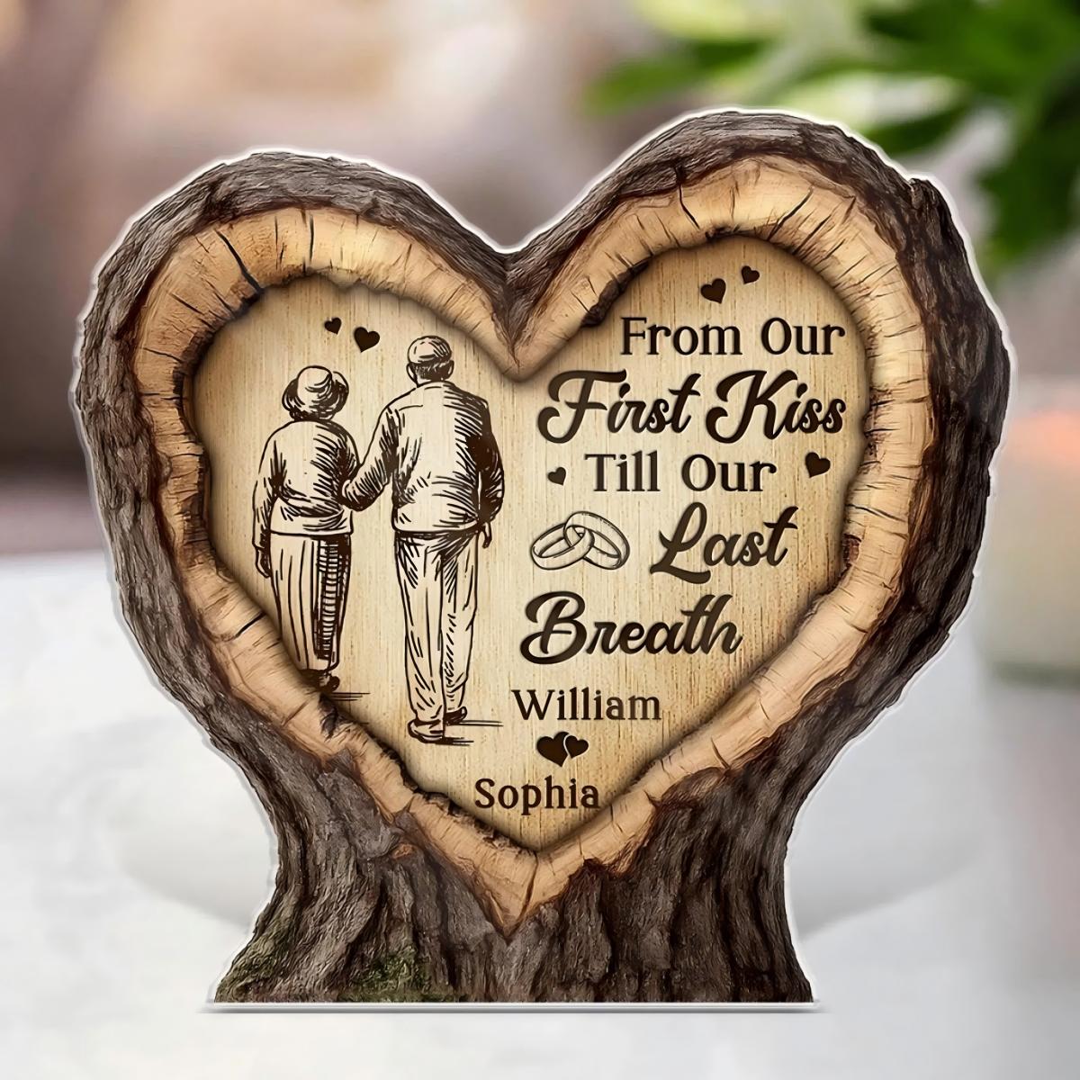 Personalized Heart Acrylic Plaque – Rustic Anniversary Gift