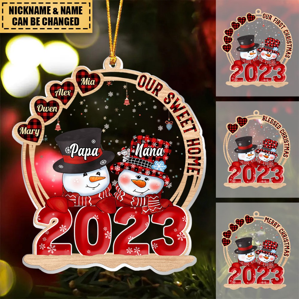 Customized Snowman Papa/Nana Family Christmas Gift - Personalized Acrylic Ornament
