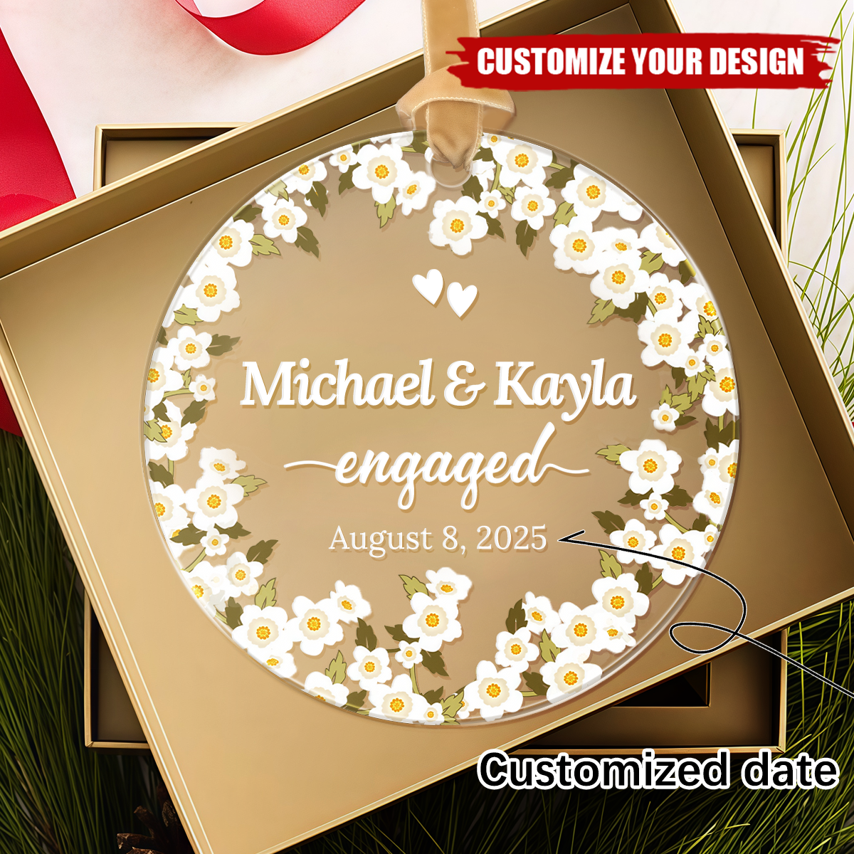 Personalized Acrylic Engaged Ornament - Engagement Gift
