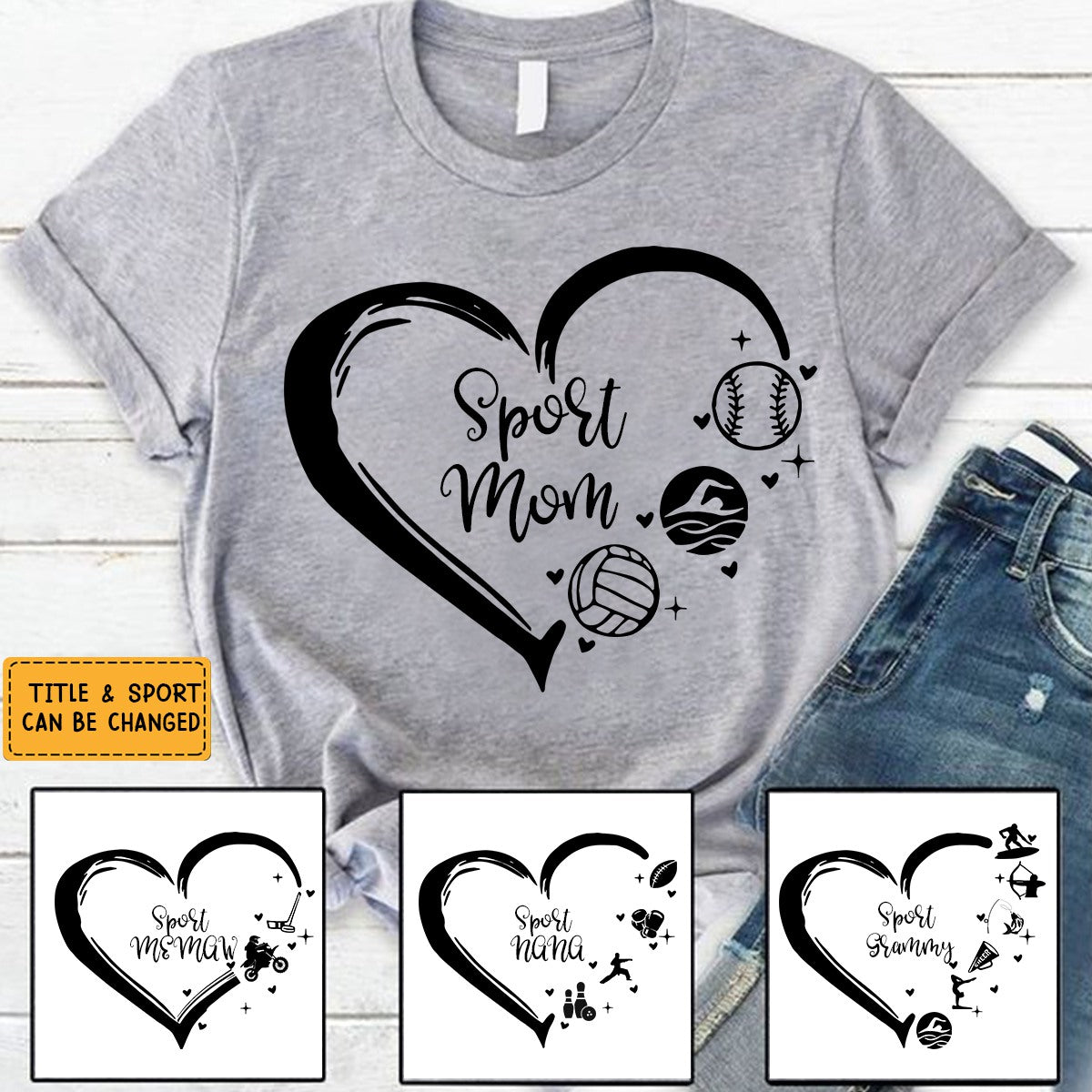 Grandma Heart - Personalized Custom T-Shirt For Sport Grandma
