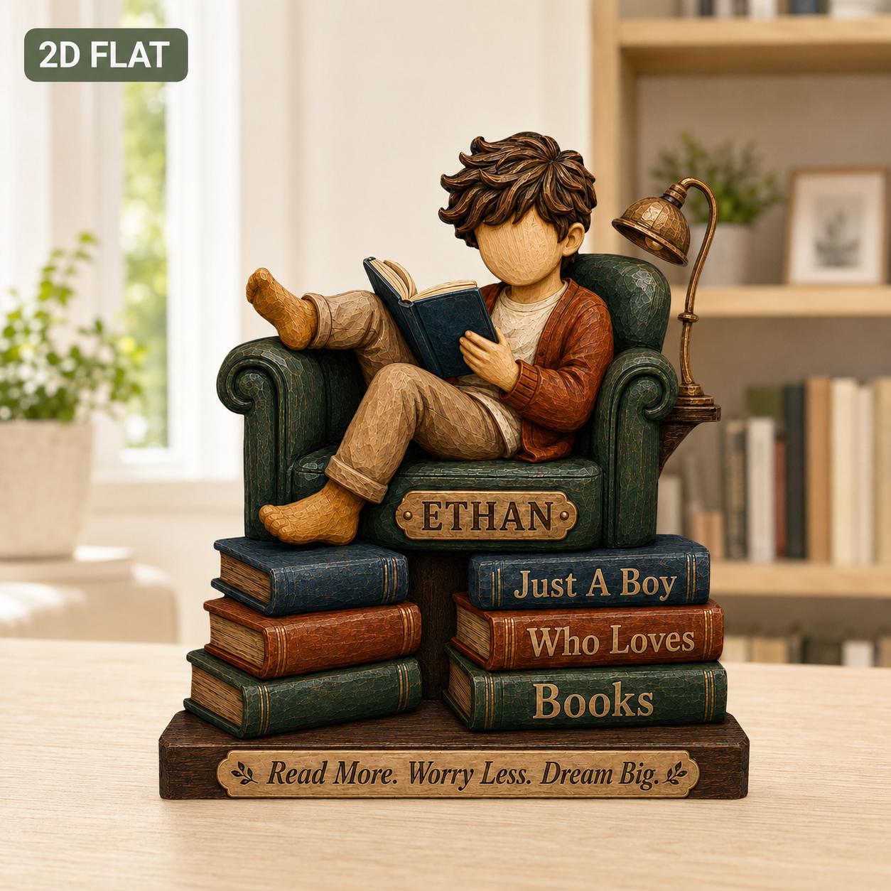 Personalized Boy Reading Wooden Plaque, Reading Room Decor Gift