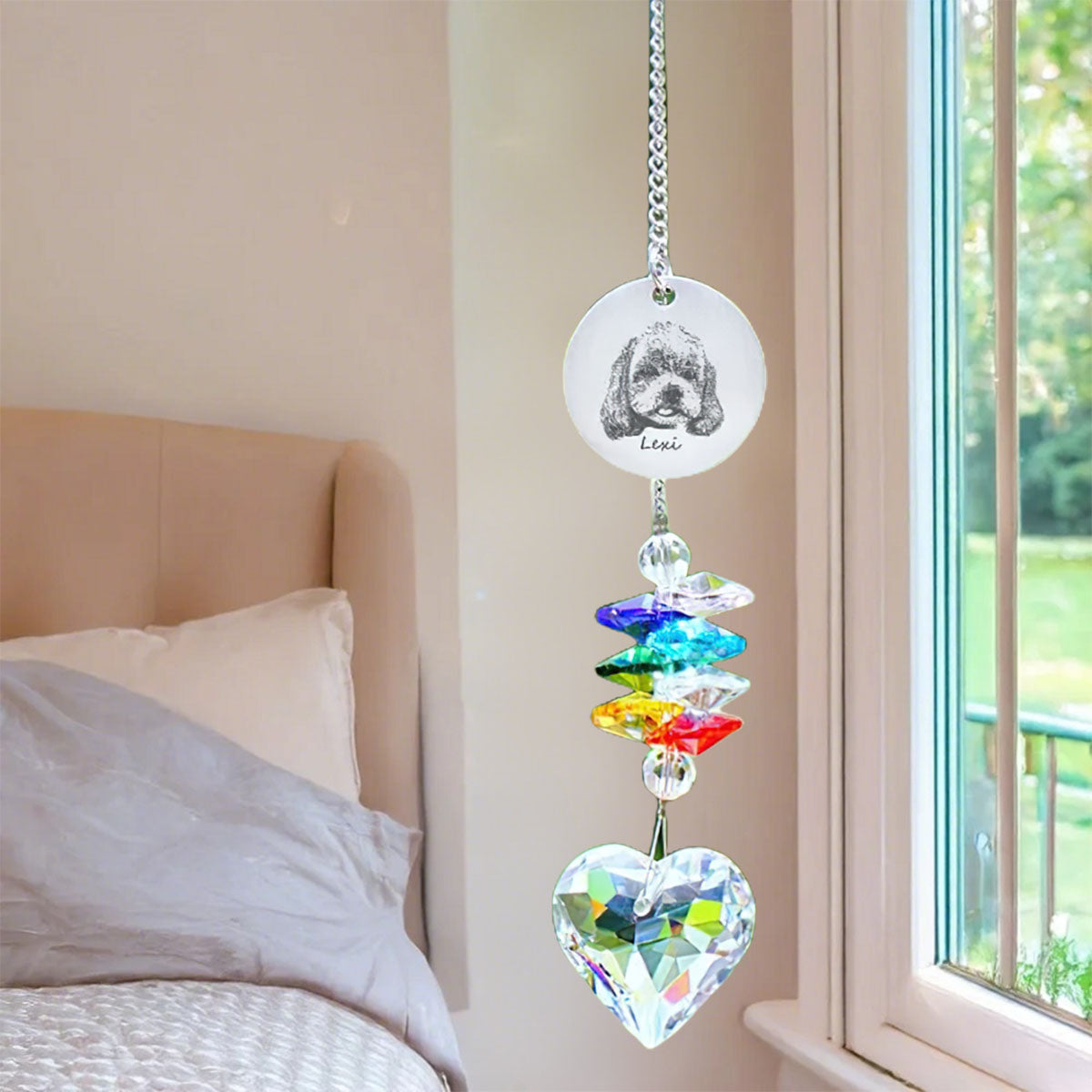 Personalized Portrait Engraving Crystal Rainbow Suncatcher, Pet Memorial Gift