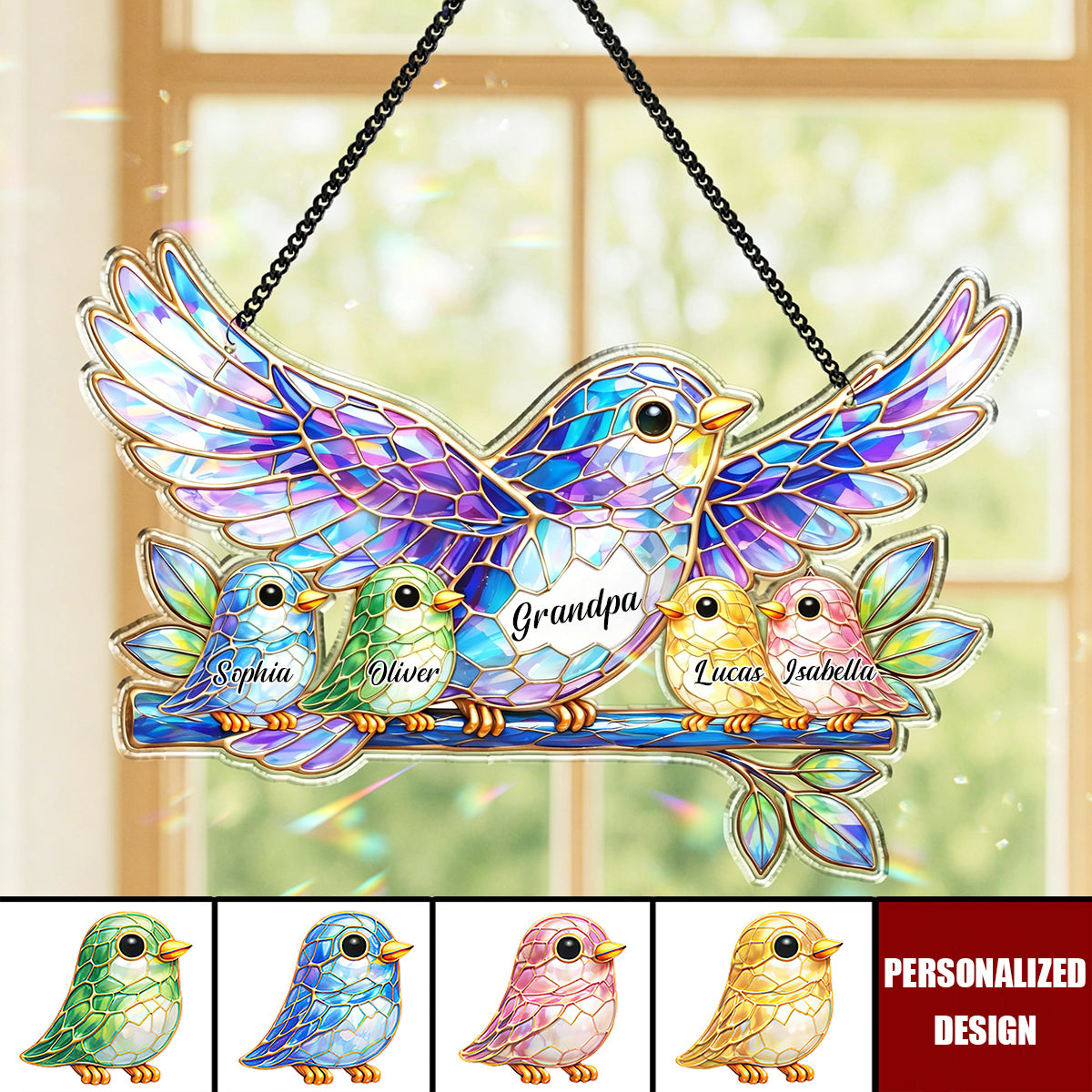 Custom Grandpa Bird Suncatcher, Custom Bird Dad Family Suncatcher, Father's Day Gift