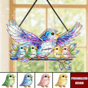 Custom Grandpa Bird Suncatcher, Custom Bird Dad Family Suncatcher, Father's Day Gift