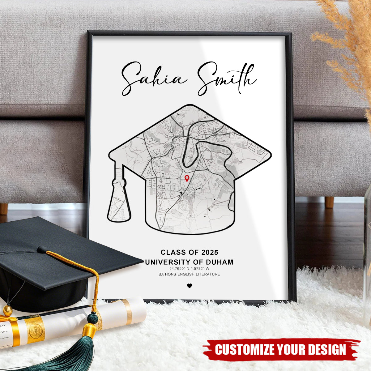 Graduation Print Map-Personalized Class Of 2025 Graduation Gifts