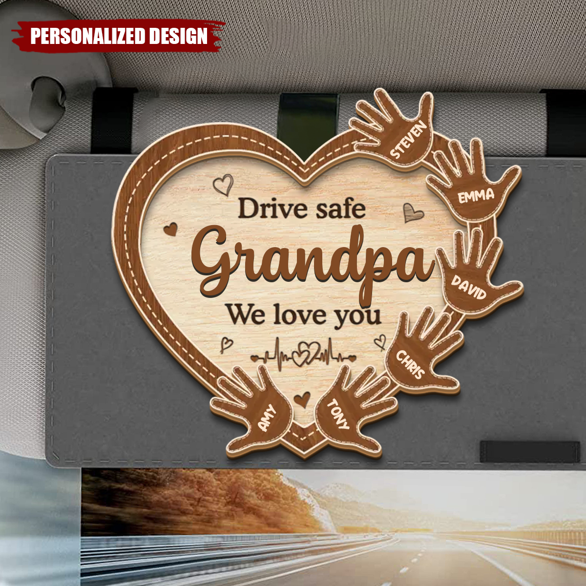 Drive With Love And Care - Family Personalized Custom Car Visor Clip