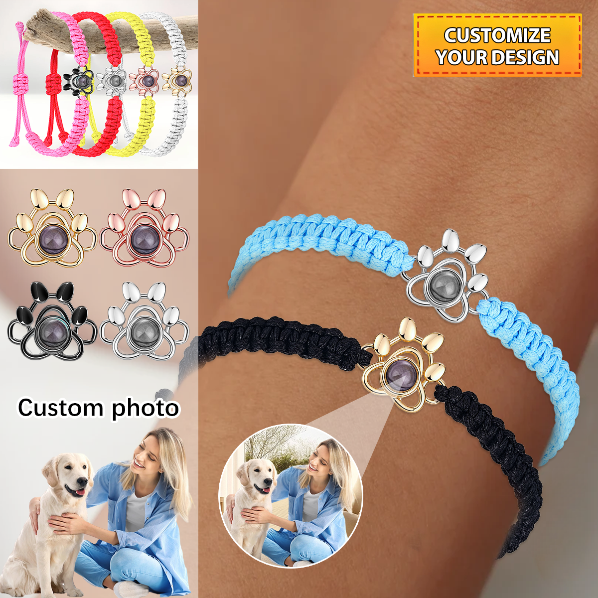 Personalized Custom Pet Paw Photo Projection Bracelet