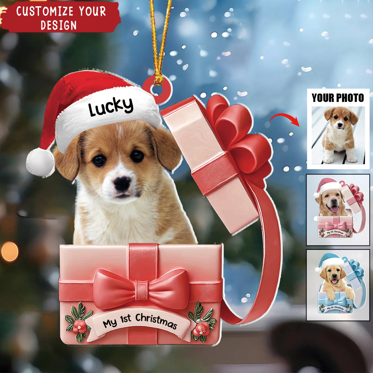 Pet Inside Gift Box - Personalized Pet Christmas Acrylic Ornament