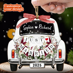 Personalized First Christmas Just Married Car Ornament