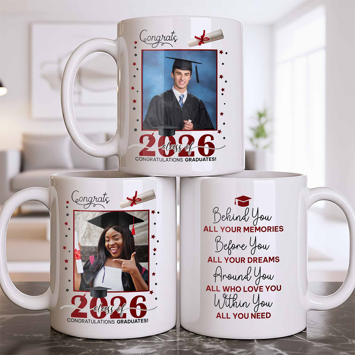 Behind You All Your Memories, Personalized Photo Coffee Mug, Gift For Graduates