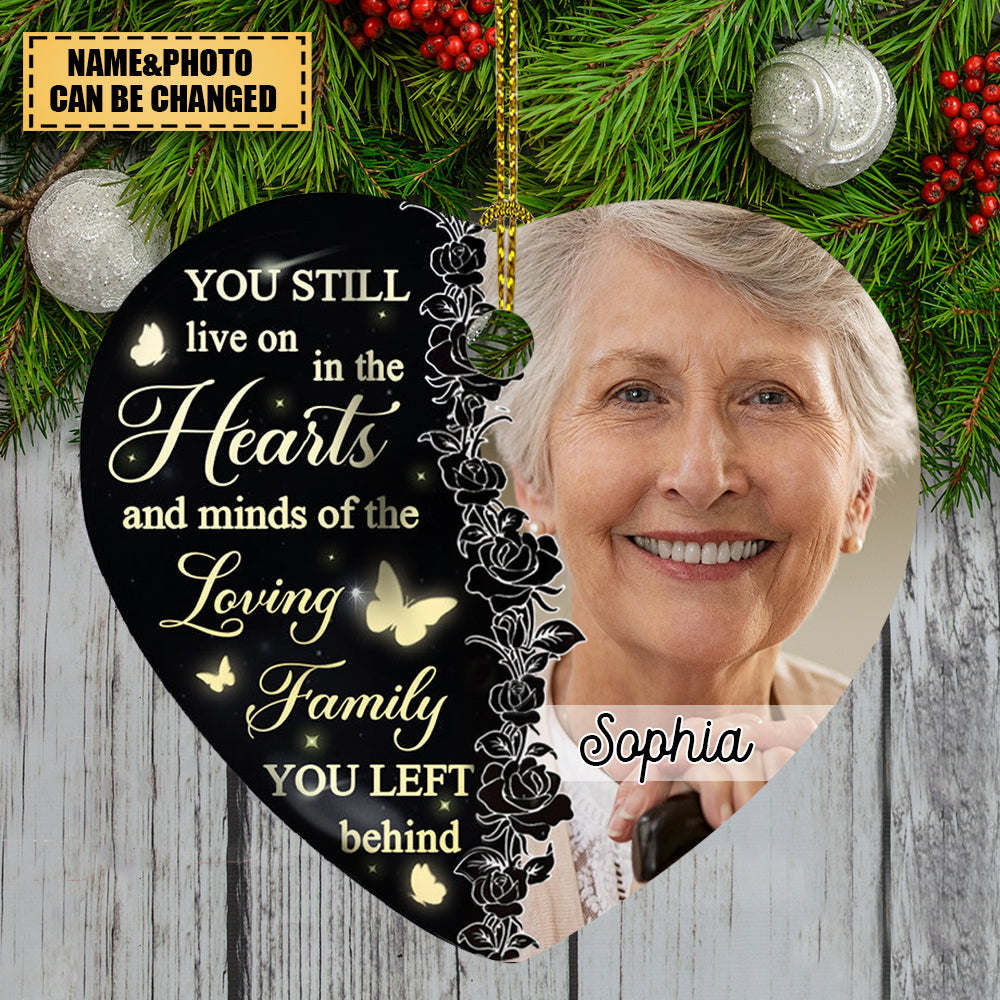 You Still Llive On in the Hearts and Minds Personalized Custom Heart Ceramic Christmas Ornament
