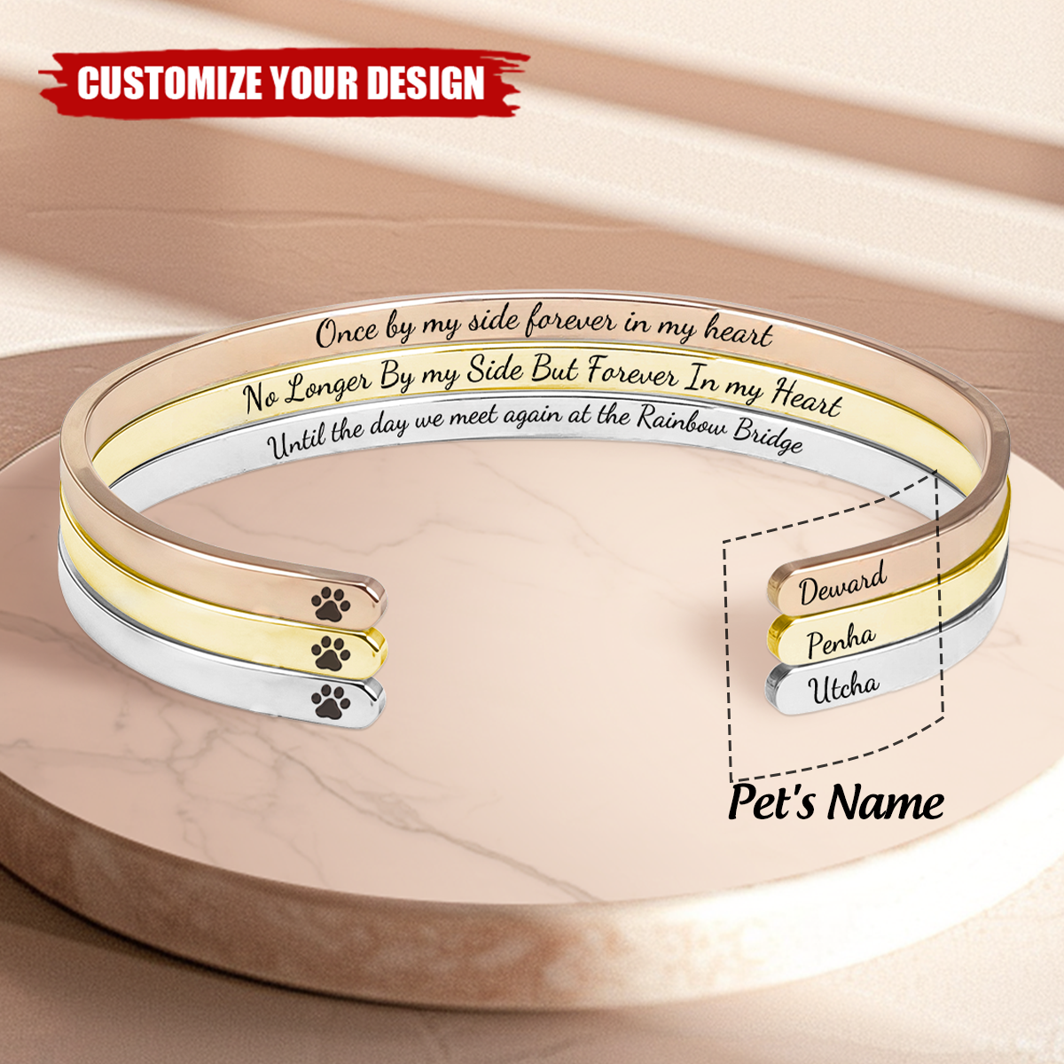 Forever In My Heart - Memorial Pet Personalized Custom Bangle Bracelet Cuffs