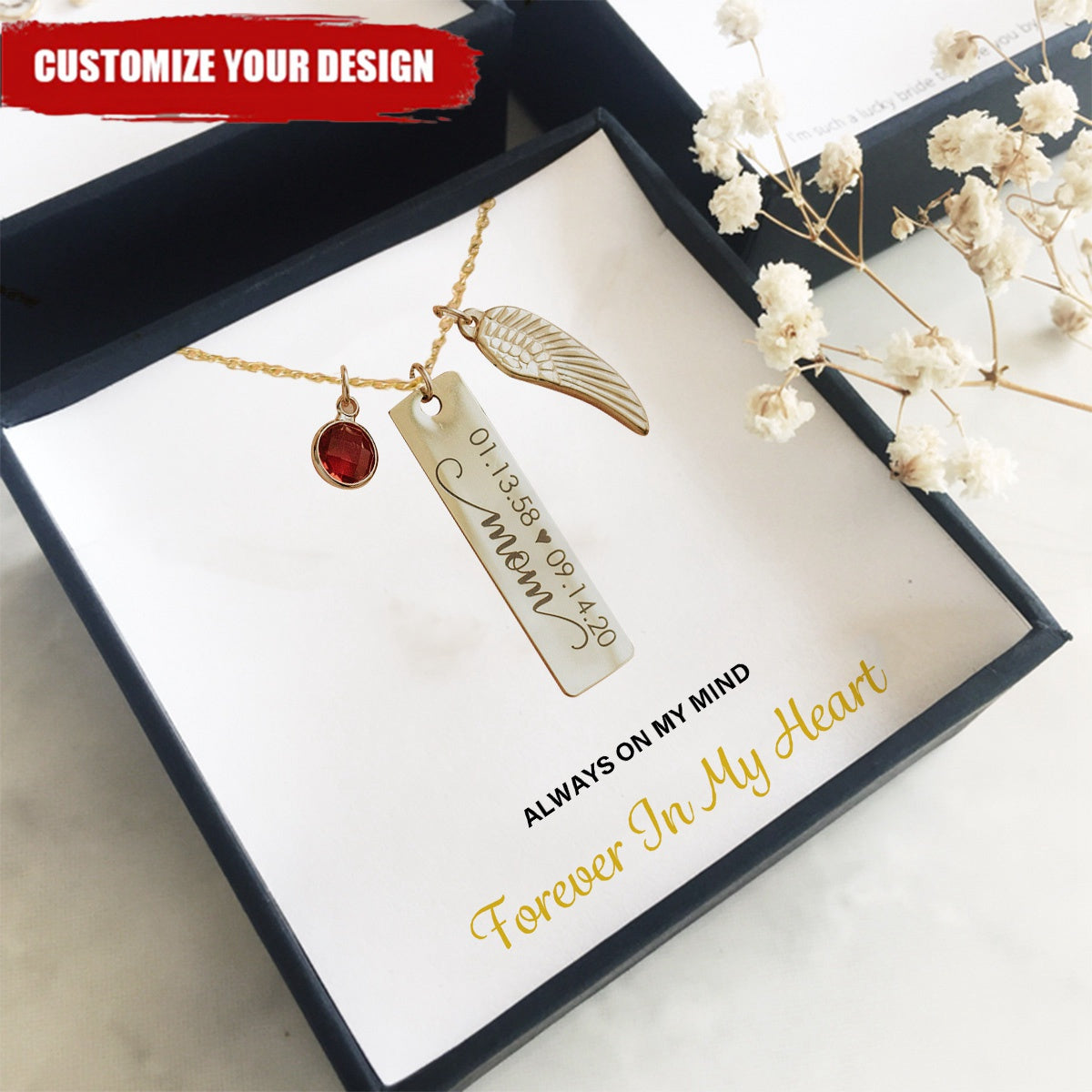 Personalized Monogram Birthstone Unique Wing Necklace