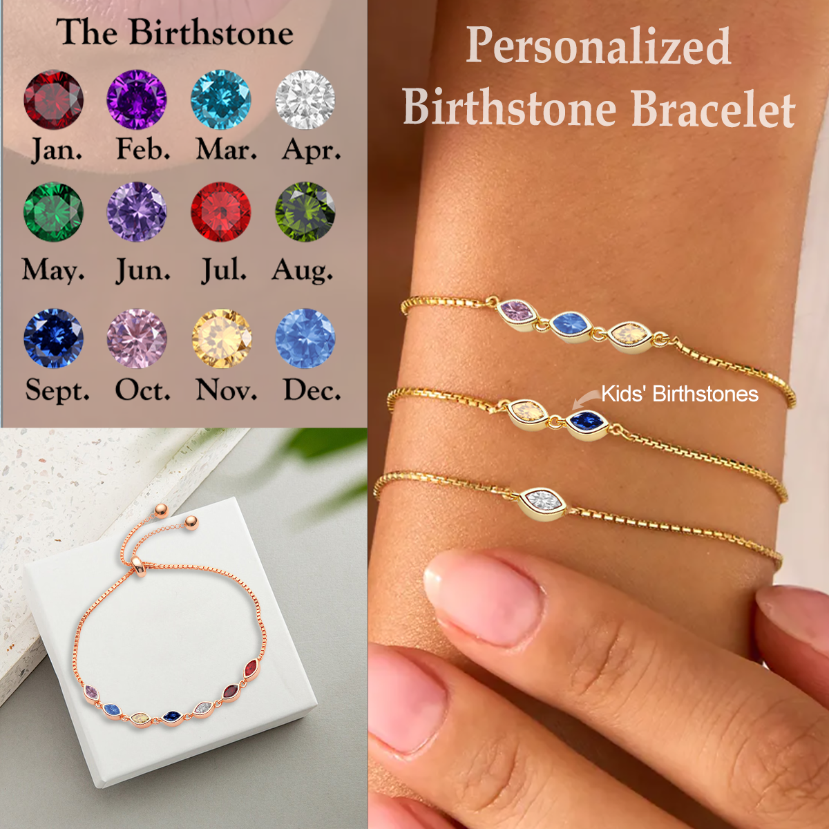 Personalized Birthstone Bracelet, Anniversary Family Gift