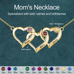 Personalized Birthstone Name Heart Necklace, Gift For Mom Grandma
