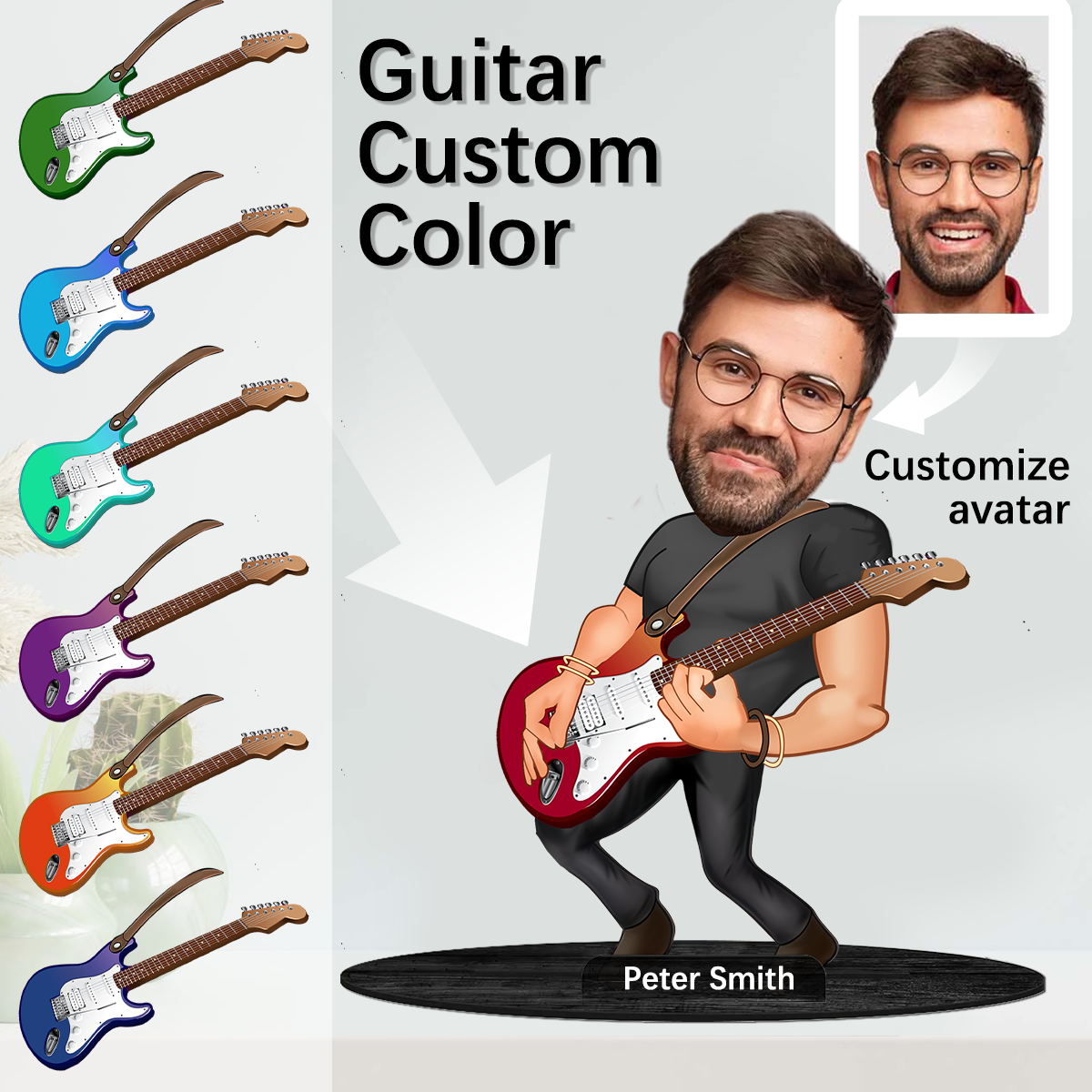 Upload Photo - Personalized Cartooned Guitarist Acrylic Plaque
