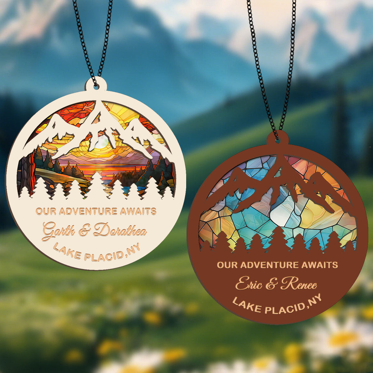 Personalized Mountains Landscape Ornament, Valentine's Day Gift