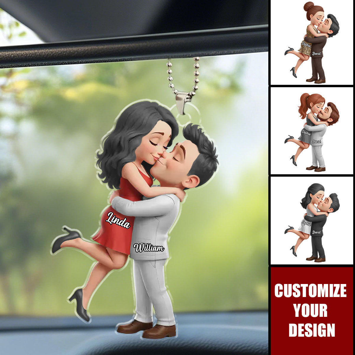 Sealed With A Kiss - Personalized Acrylic Car Ornament Anniversary Wedding Gifts