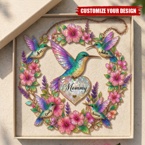 Personalized Hummingbird Grandma Suncatcher, Custom Family Names Gift