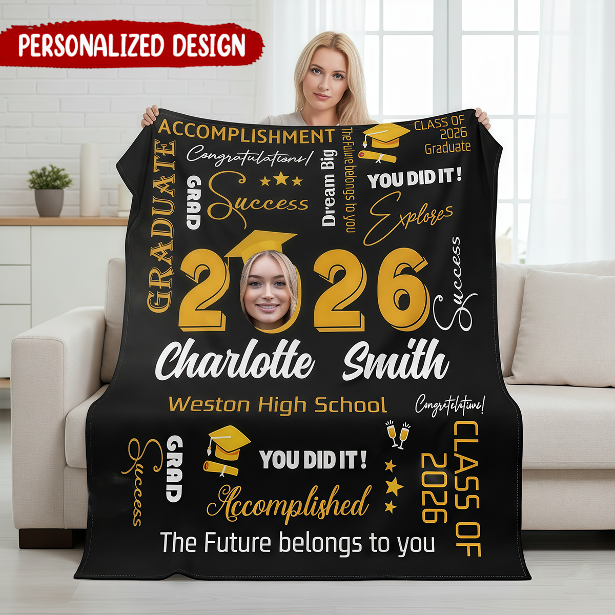 Custom Blanket With Photo & Name, Gift Ideas For Graduate