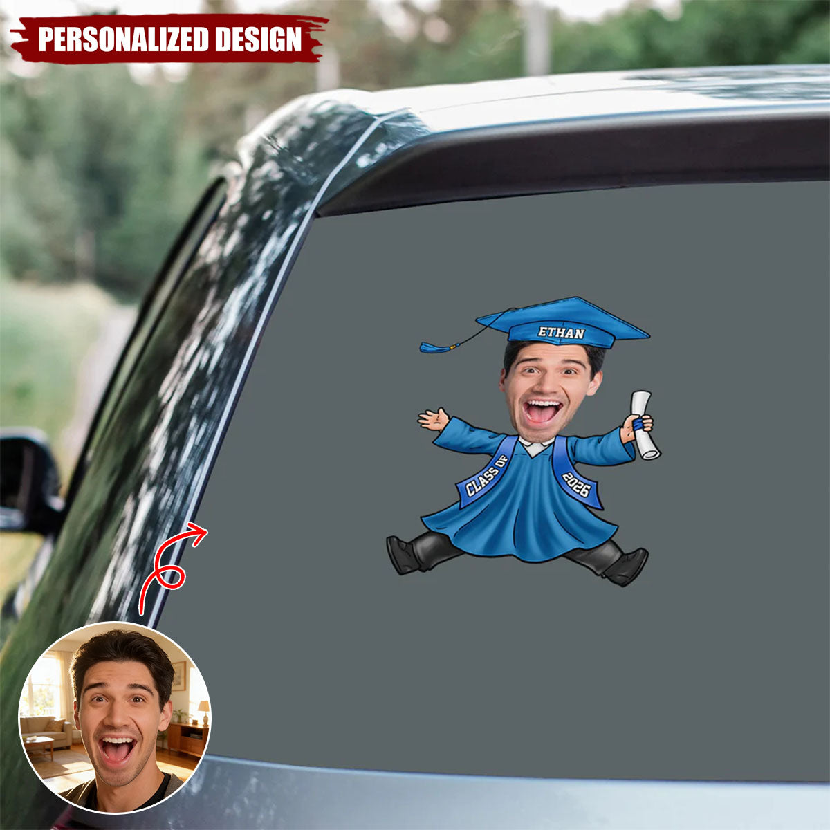 Custom Funny Face Class of 2026 Graduation Car Window Decal Sticker