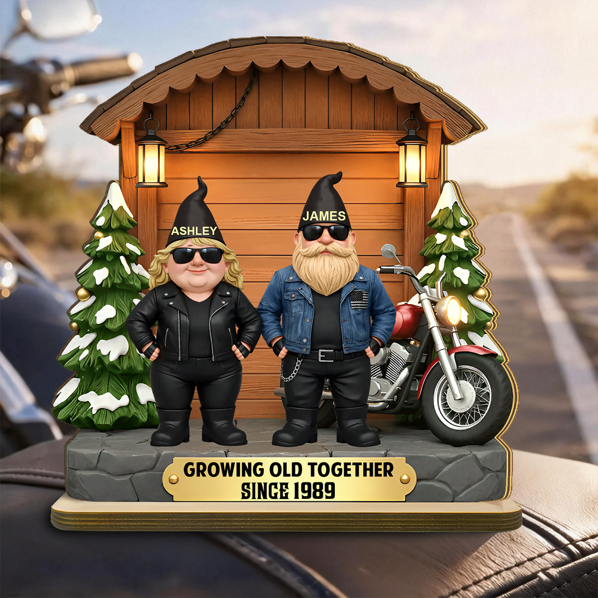 Personalized Motorcycle Cabin Couple Riding ,Wooden Plaque