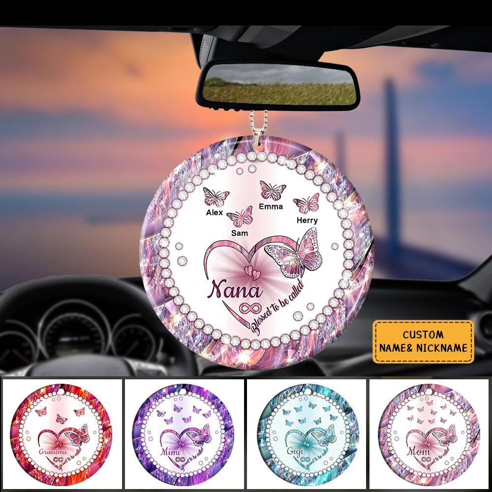 Sparkling Butterfly Grandma Nana Mom Mimi Grandkids Personalized Ceramic Ornament