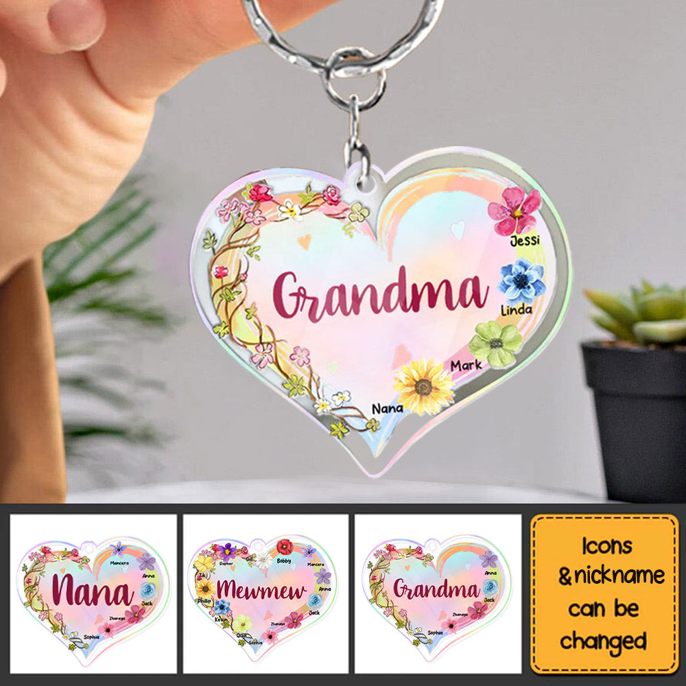 Gift For Grandma Colorful Flowers Acrylic Keychain