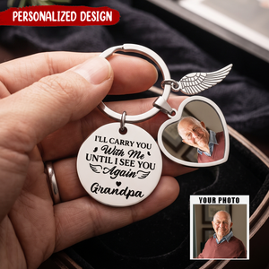 Personalized Memorial Photo Keychain With Angel Charm, Sympathy Gift