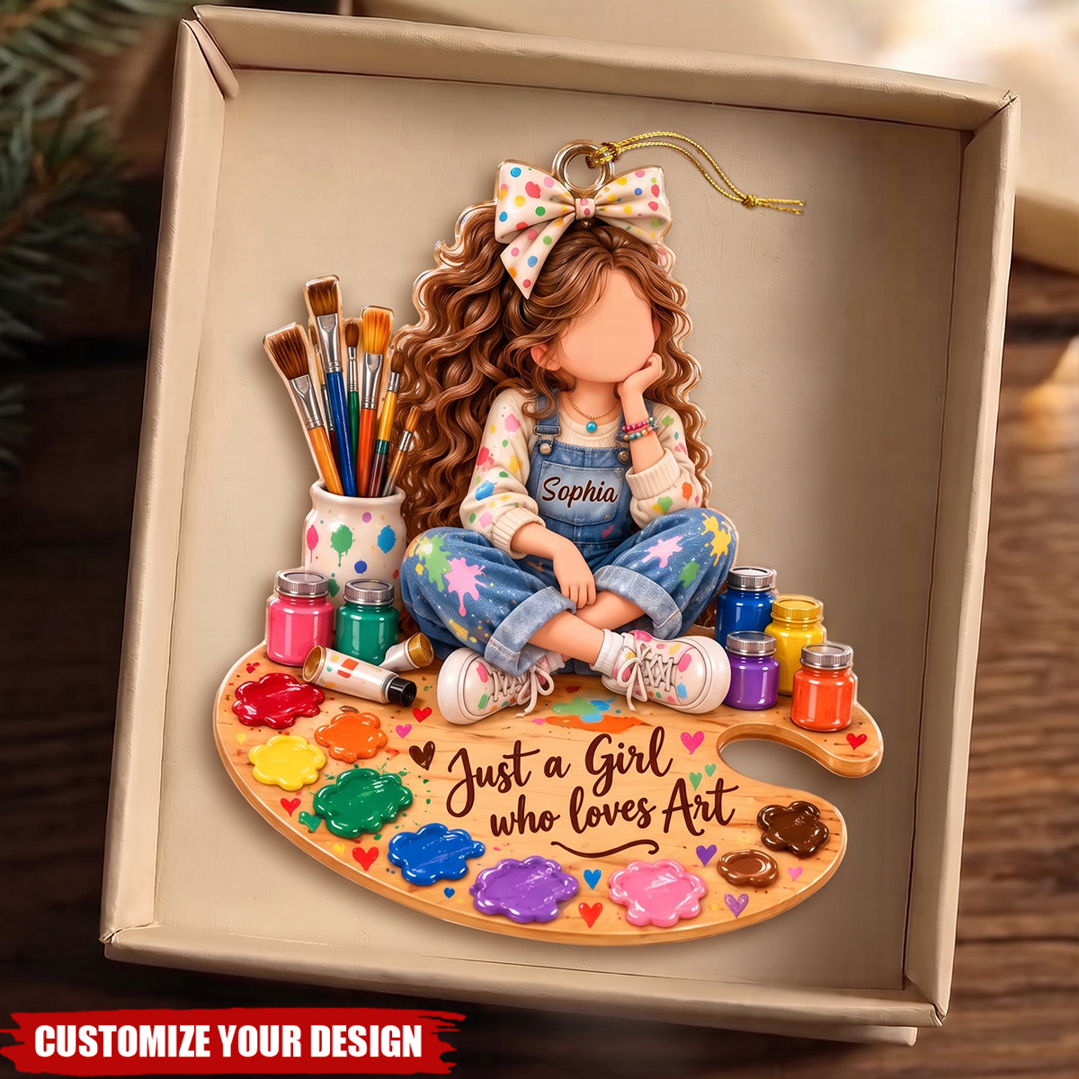 Personalized Artist Girl Christmas Ornament-Custom Name Decor
