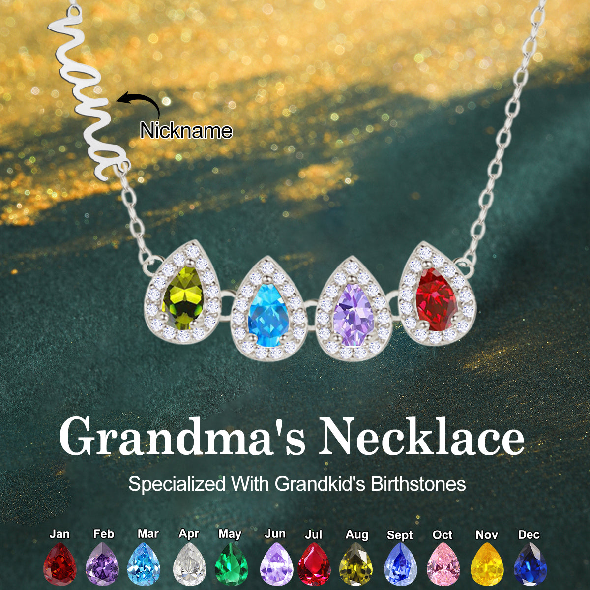Personalized Tears Of Joy Teardrop Birthstone Mama/Nana Necklace