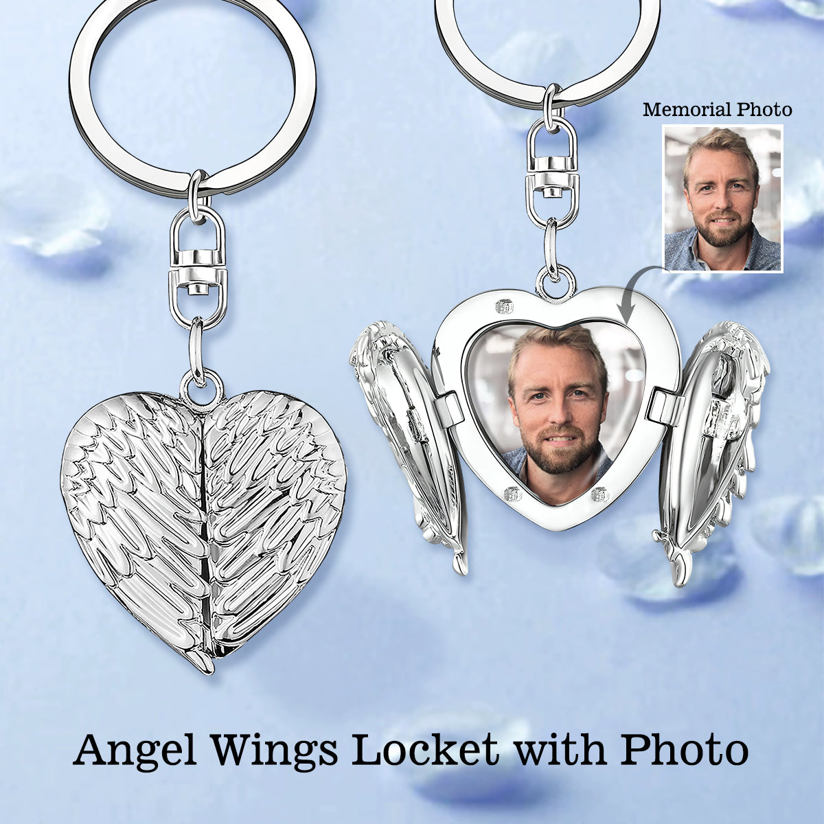 Personalized Heart-Shaped Wings Memory Keychain-Upload Photo