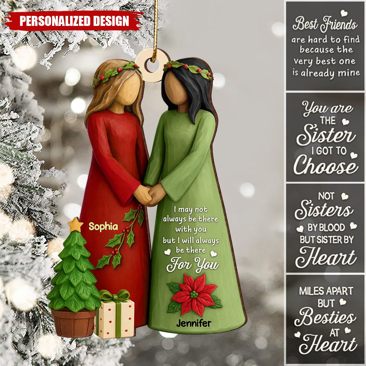 Christmas Best Friends Are Hard To Find 3D Effect Personalized Wooden Ornament