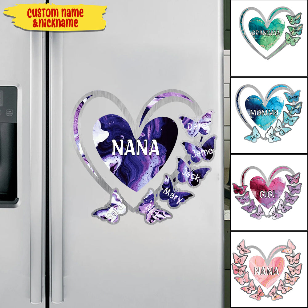 Grandma, Mom, Nana Heart Butterfly Kids - Personalized Sticker Decal