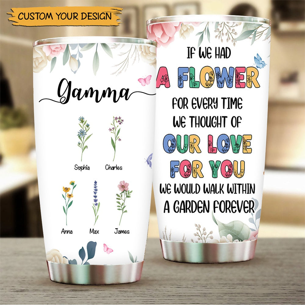 Personalized Grandma Garden Flower Tumbler Cup-Gift For Grandma