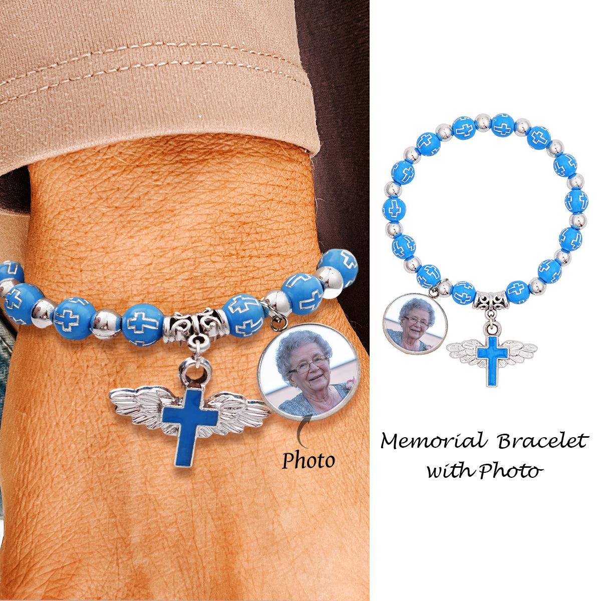 Personalized Photo Bracelet with Cross, Memorial Gift For Beloved