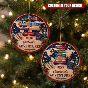 Personalized Travel Adventure Wooden Christmas Ornament-Custom Names Gift
