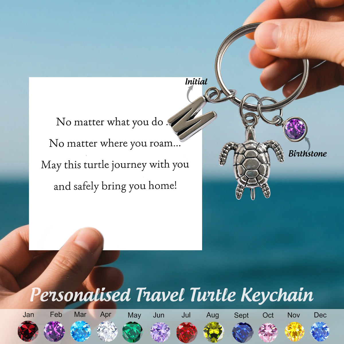 Personalized Travel Turtle Keyring Sea Life Keyring, Best friend Gift